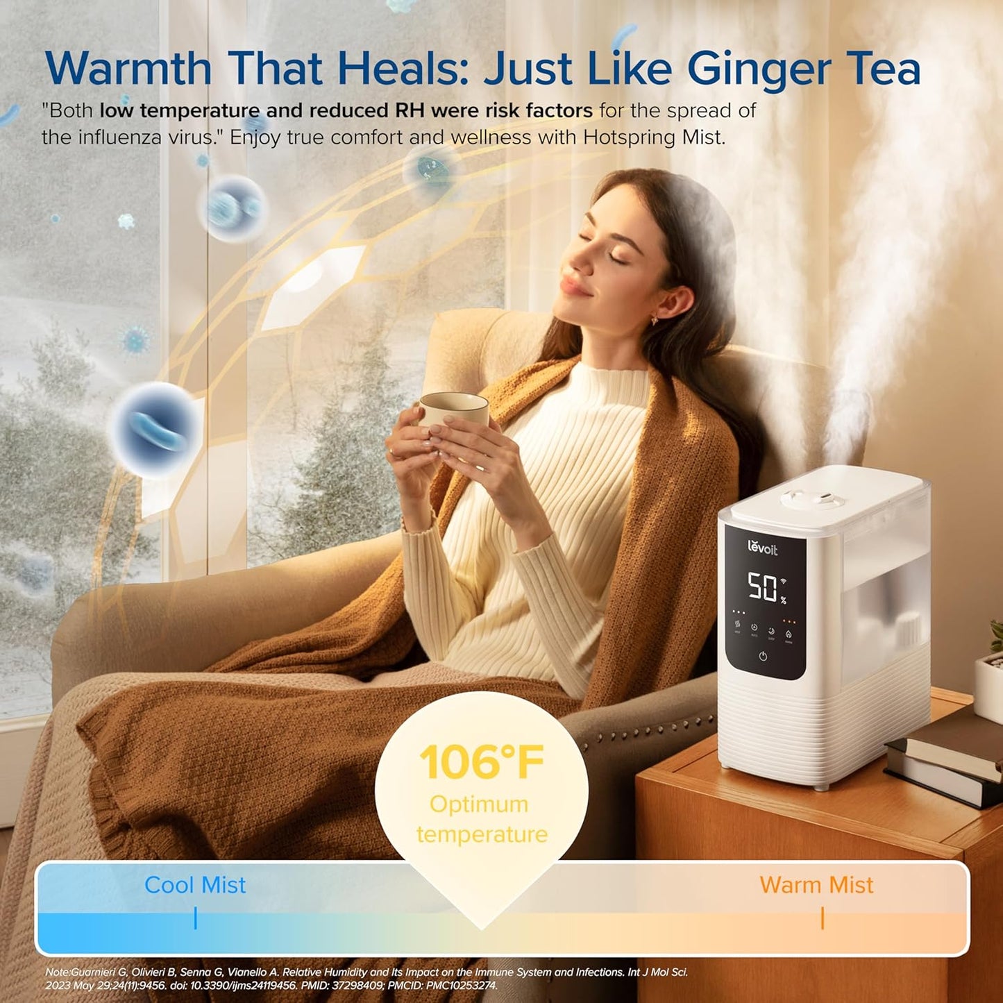 NEW - LEVOIT Humidifiers for Bedroom Home, Smart Warm and Cool Mist Air Humidifier for Large Room, Auto Customized Humidity, Fast Symptom Relief, Easy Top Fill, Essential Oil, Quiet, OasisMist4.5L, White