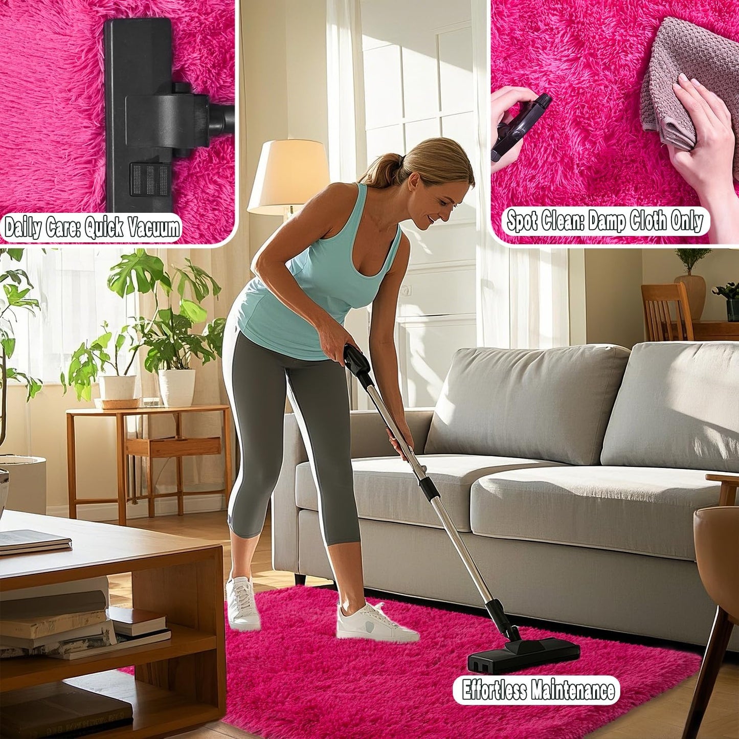 Hot Pink Fluffy Rug for Bedroom 5x7 ft - Ultra Soft & Non Slip Shaggy Area Rug, Comfy Girls Room Carpet for Living Room Kids Room Teens Dorm Home Decor, 1.7'' Thick Indoor Plush Carpets