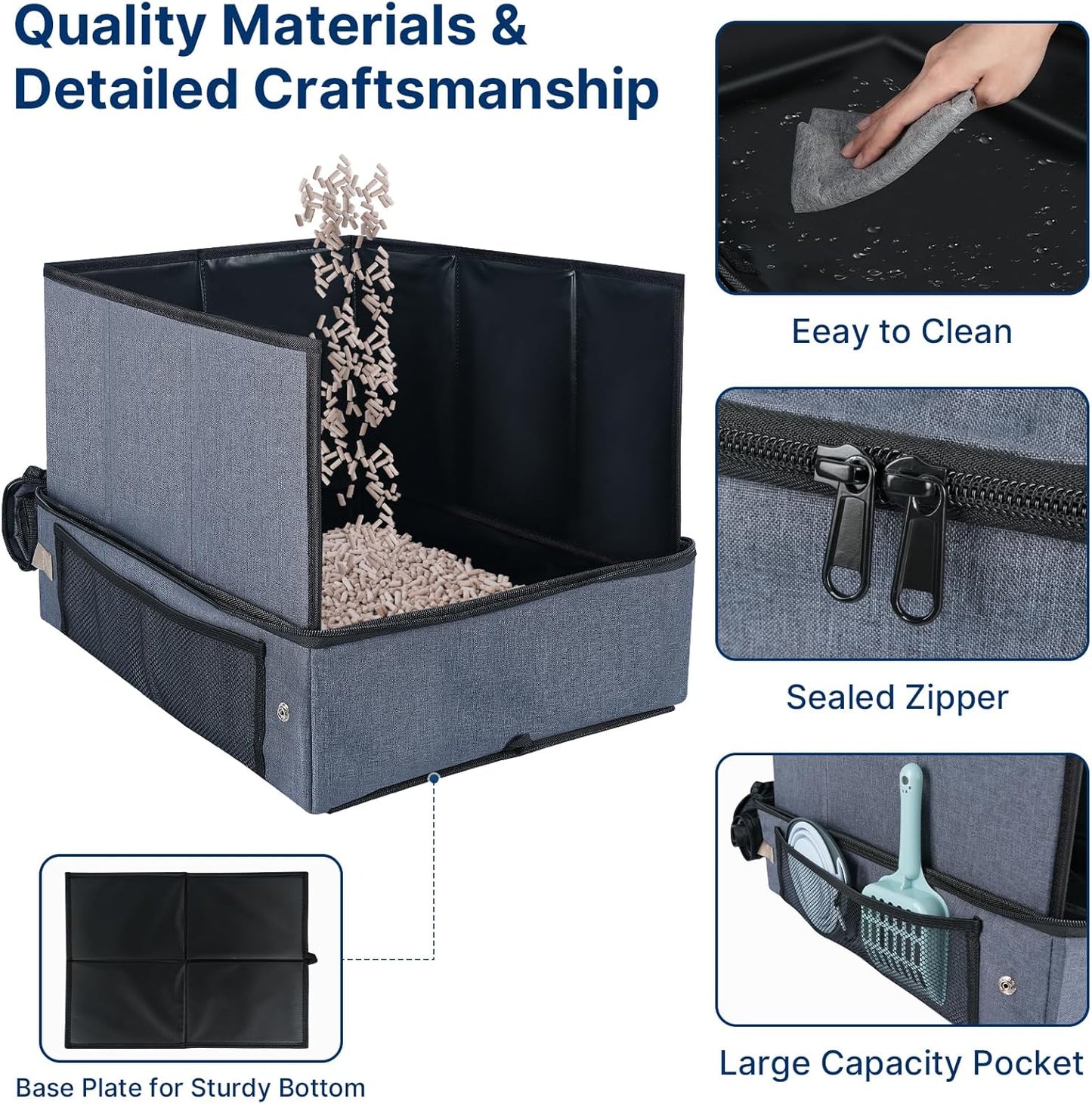 17.7 x 13.5 x 13.75 Travel Litter Box for Cats, Portable Litter Box with Pee Shield & Hard Bottom, Collapsible Cat Litter Pan for Travel, Car, Hotel, Leak-Proof Design, Water-Resistant, Easy Cleaning