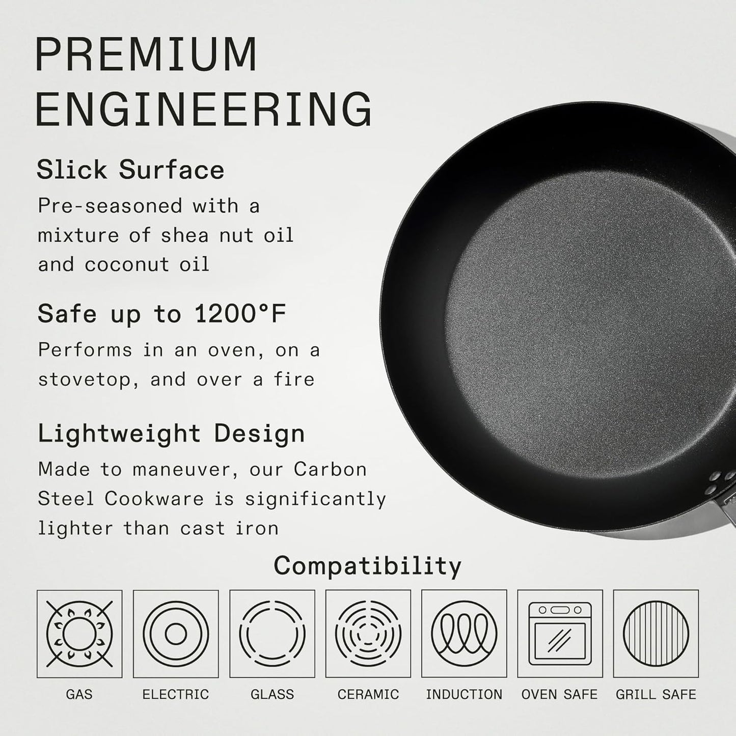 Made In Cookware - Seasoned 12" Blue Carbon Steel Frying Pan - (Like Cast Iron, but Better) - Professional Cookware - Crafted in Sweden - Induction Compatible