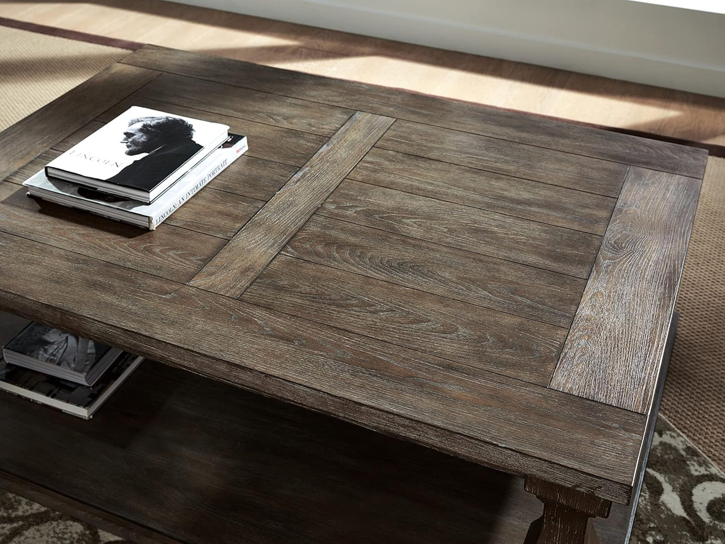 Damage - Signature Design by Ashley Johnelle Farmhouse Coffee Table with Weathered Gray Finish