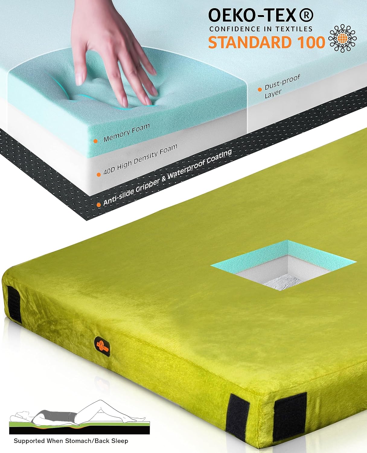 GAIALOOP 72" x 24" x 3" 3 Inch Thick Memory Foam Camping Mattress Sleeping Pad