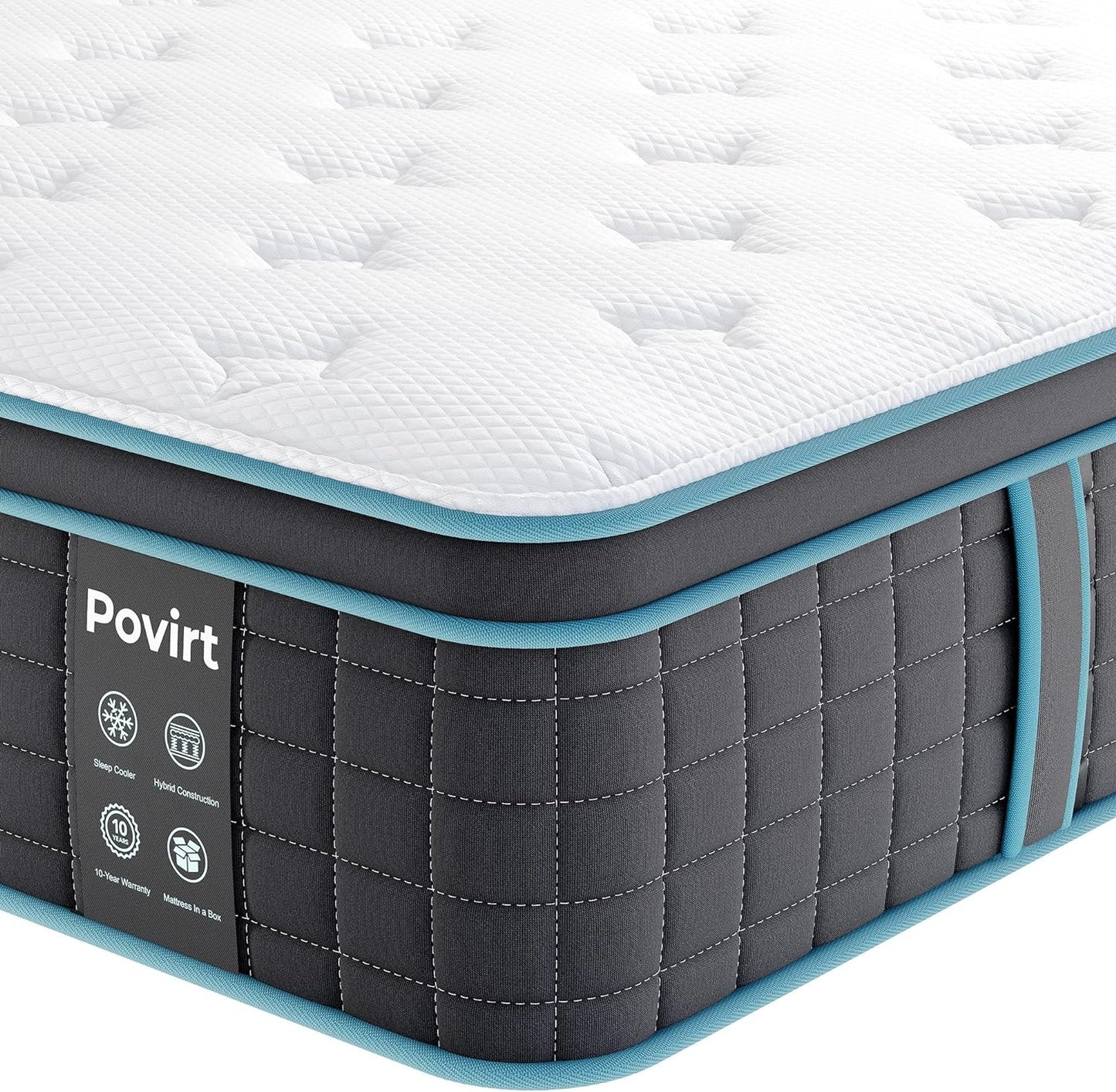 NEW - Povirt QUEEN Mattress, 12 Inch Hybrid Queen Size Mattress in a Box, Cool Memory Foam and Pocket Coils Innerspring Mattress for Pressure Relief & Motion Isolation, Medium Firm Feel - Retail $264