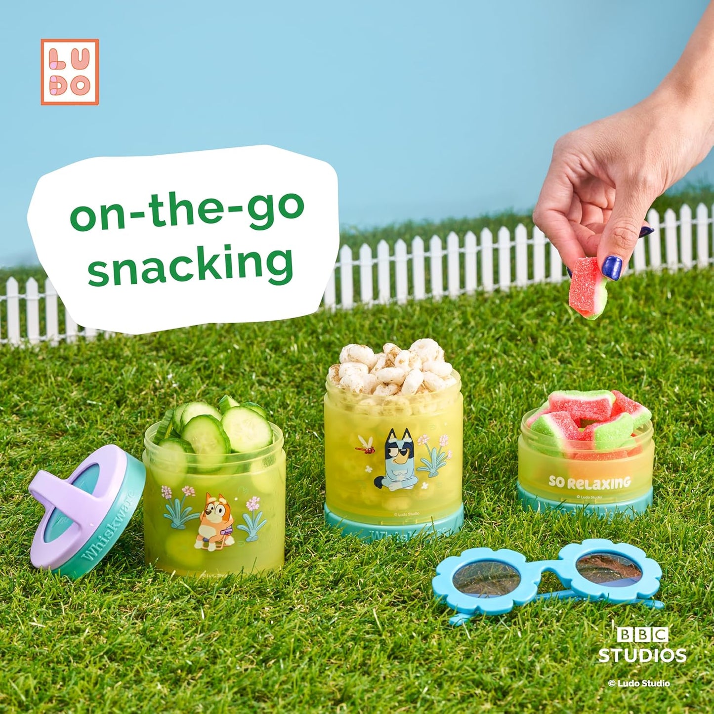Whiskware Bluey Stackable Snack Containers for Kids and Toddlers, 3 Stackable Snack Cups for School and Travel, Bluey and Bingo, So Relaxing! - Retail $15