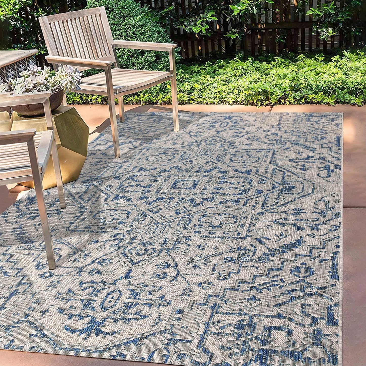 NEW - JONATHAN Y SMB105B-8 Estrella Bohemian Medallion Textured Weave Indoor/Outdoor Navy/Gray 8 ft. x 10 ft. Area Rug Coastal, Easy Cleaning, for High Traffic, Kitchen, Living Room, Backyard, Non Shedding - Retail $104