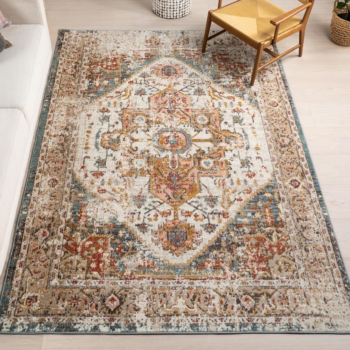 nuLOOM Performance Oriental Style Area Rug, Vintage Design, Durable, Easy to Clean, Justine Beige, 5' x 8' - Retail $105