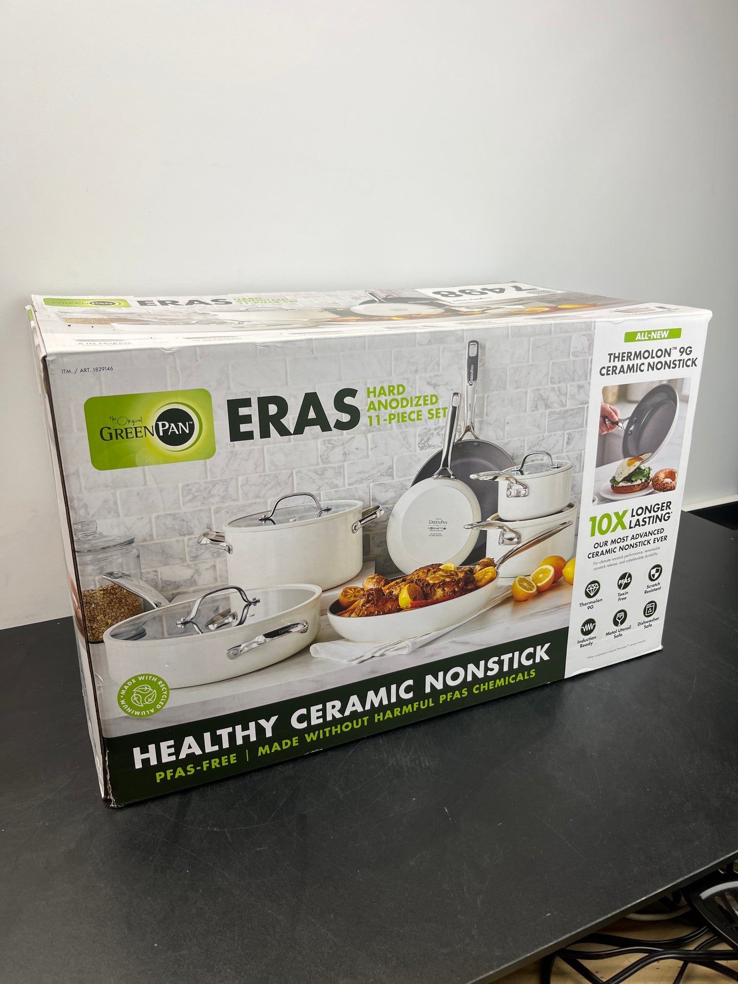NEW - GreenPan Eras White Ceramic Non-Stick 11-piece Cookware Set - Retail $215