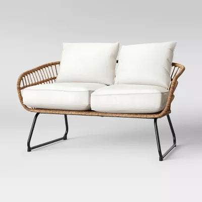 Southport Outdoor Patio Loveseat with Metal Legs - Natural/White - Threshold: Wicker Steel Frame, Weather-Resistant, 2-Seater Couch
