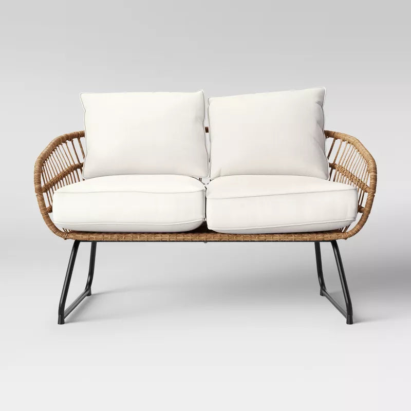 Southport Outdoor Patio Loveseat with Metal Legs - Natural/White - Threshold: Wicker Steel Frame, Weather-Resistant, 2-Seater Couch