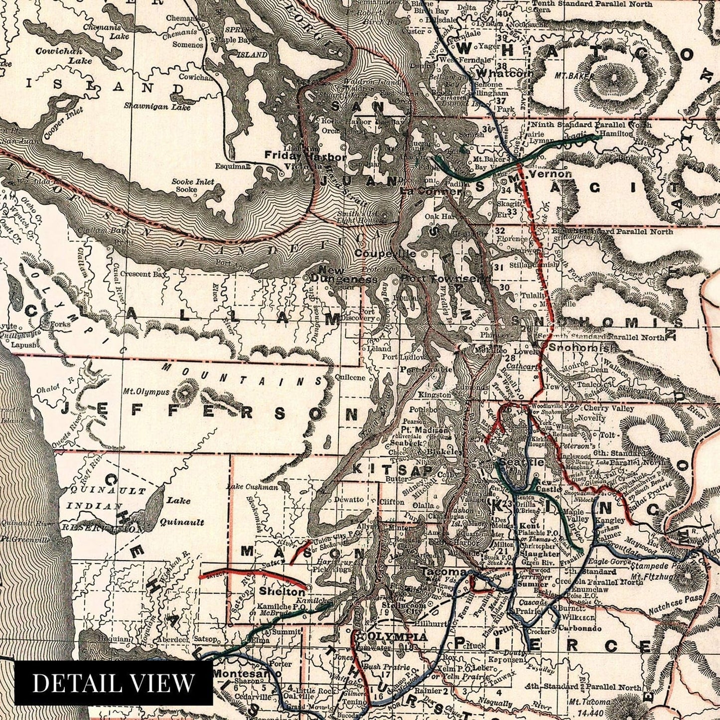 NEW - HISTORIX Vintage 1888 Map of Washington State - 24x36 Inch Vintage Map of Washington State Wall Art - Washington State Wall Decor - Cram's Township and Railroad Map Washington State - Retail $59