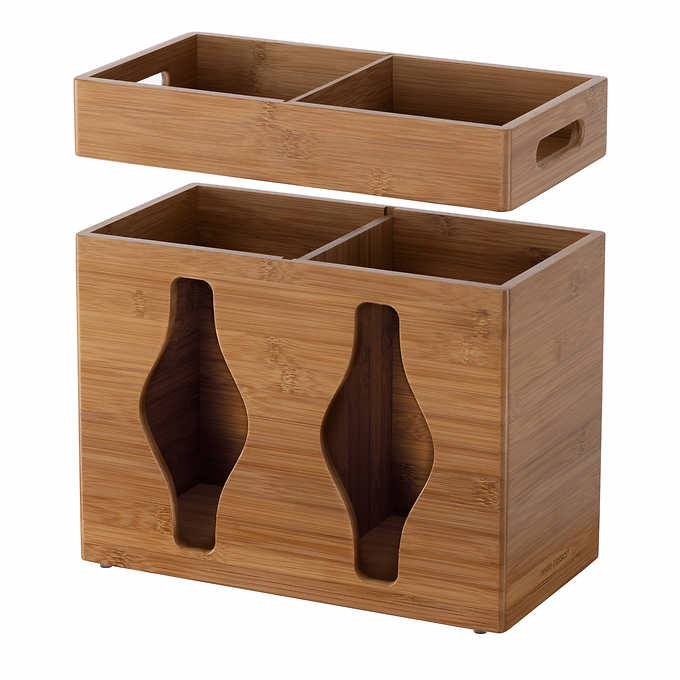 Seville Classics Bamboo Plastic Bag Organizer - Retail $33