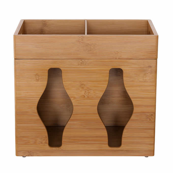 Seville Classics Bamboo Plastic Bag Organizer - Retail $33