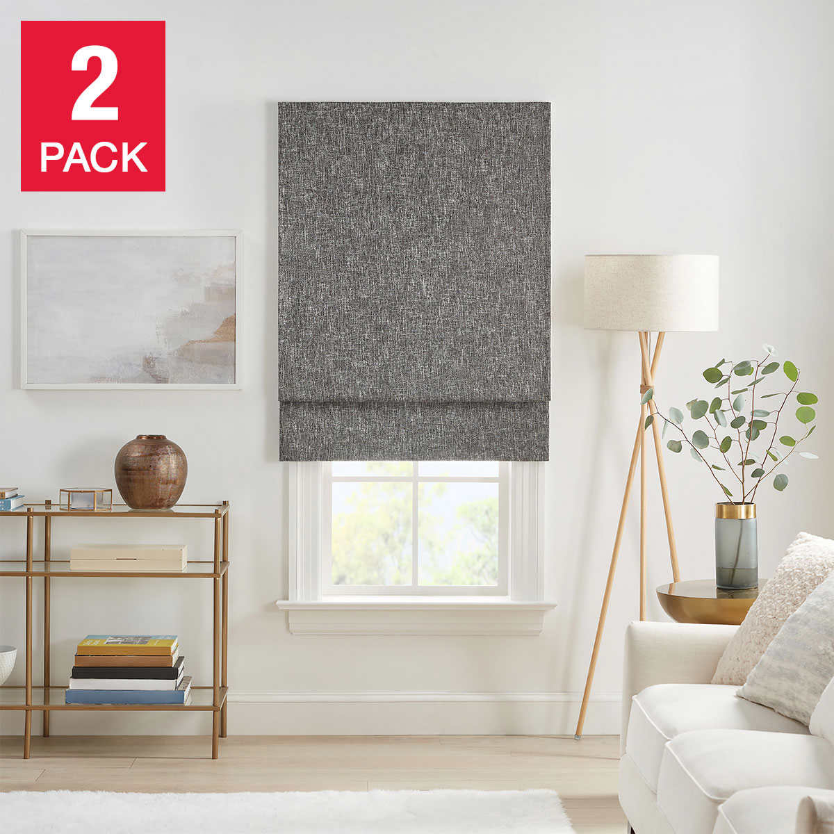 NEW - Costco - Eclipse Drew Total Blackout Roman Shade, Gray, 31 X 64, 2-pack - Retail $99