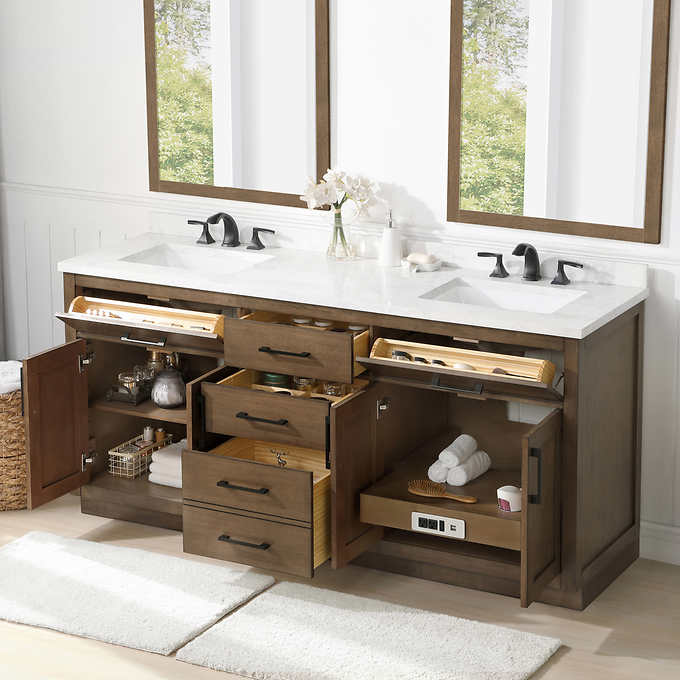 NEW - Costco - OVE Decors 72" Alonso Bath Vanity in Brown - Retail $1999