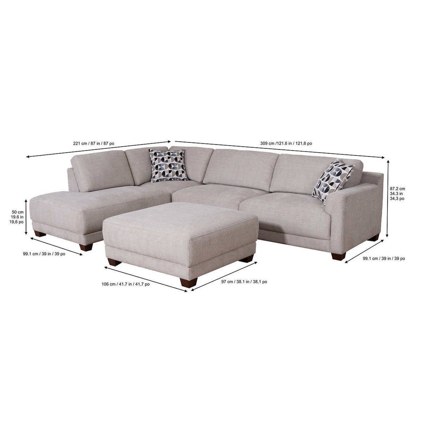 Costco - Raylin Fabric Sectional with Ottoman - Retail $1599