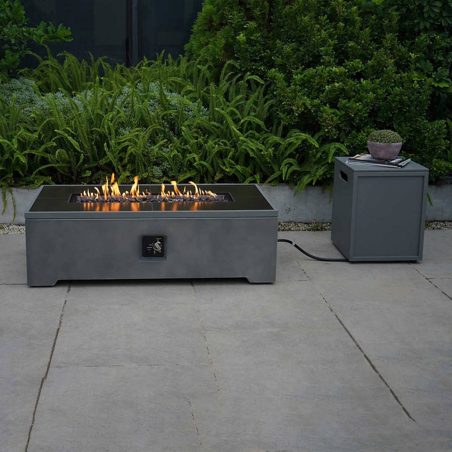 LIKE NEW - Costco - Bond Rectangle Faux Concrete Fire Pit with Tank Hideaway - Retail $399