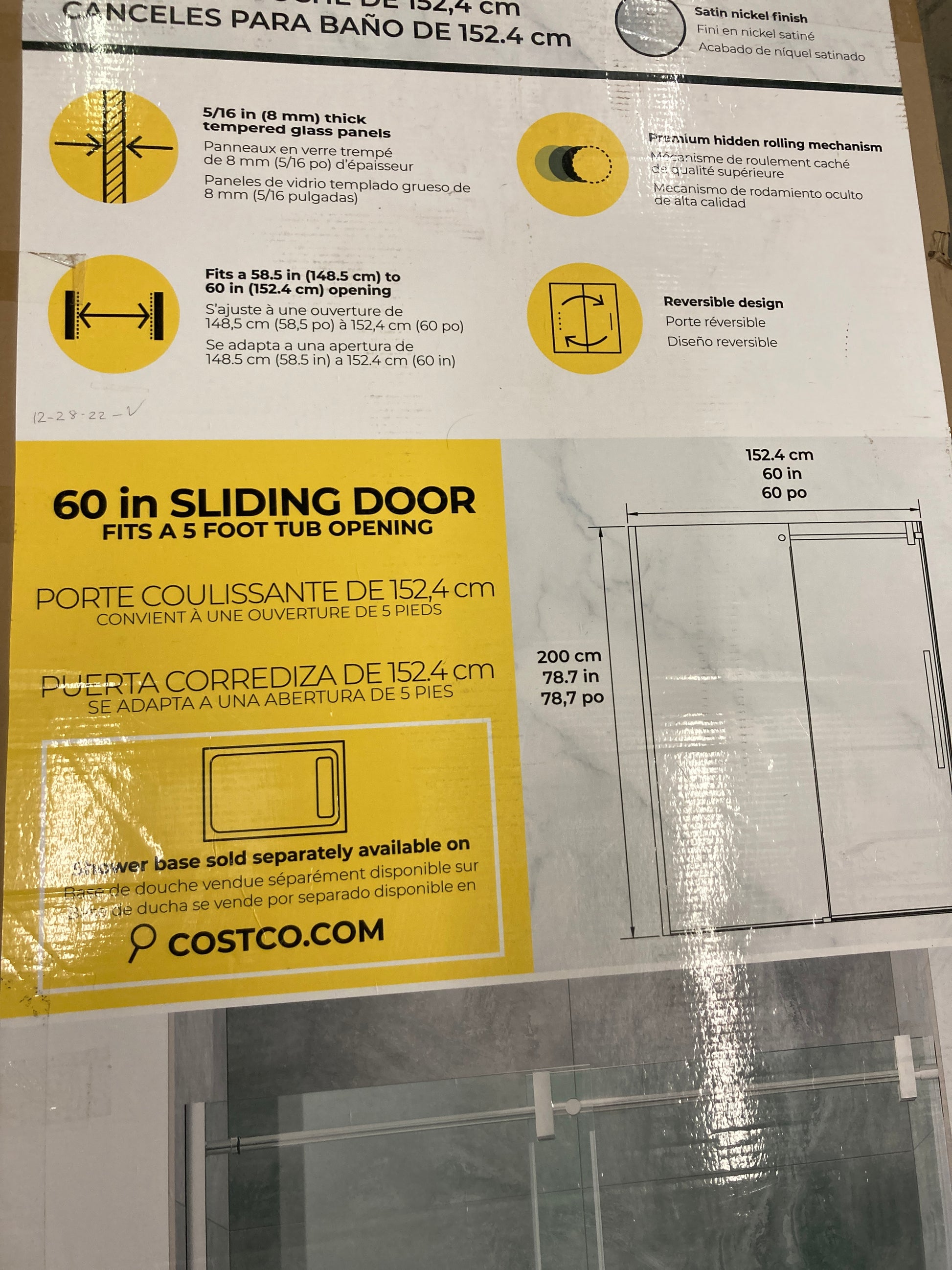 Costco - OVE Decors Dayton 60" Shower Door - Retail $879 Default Title