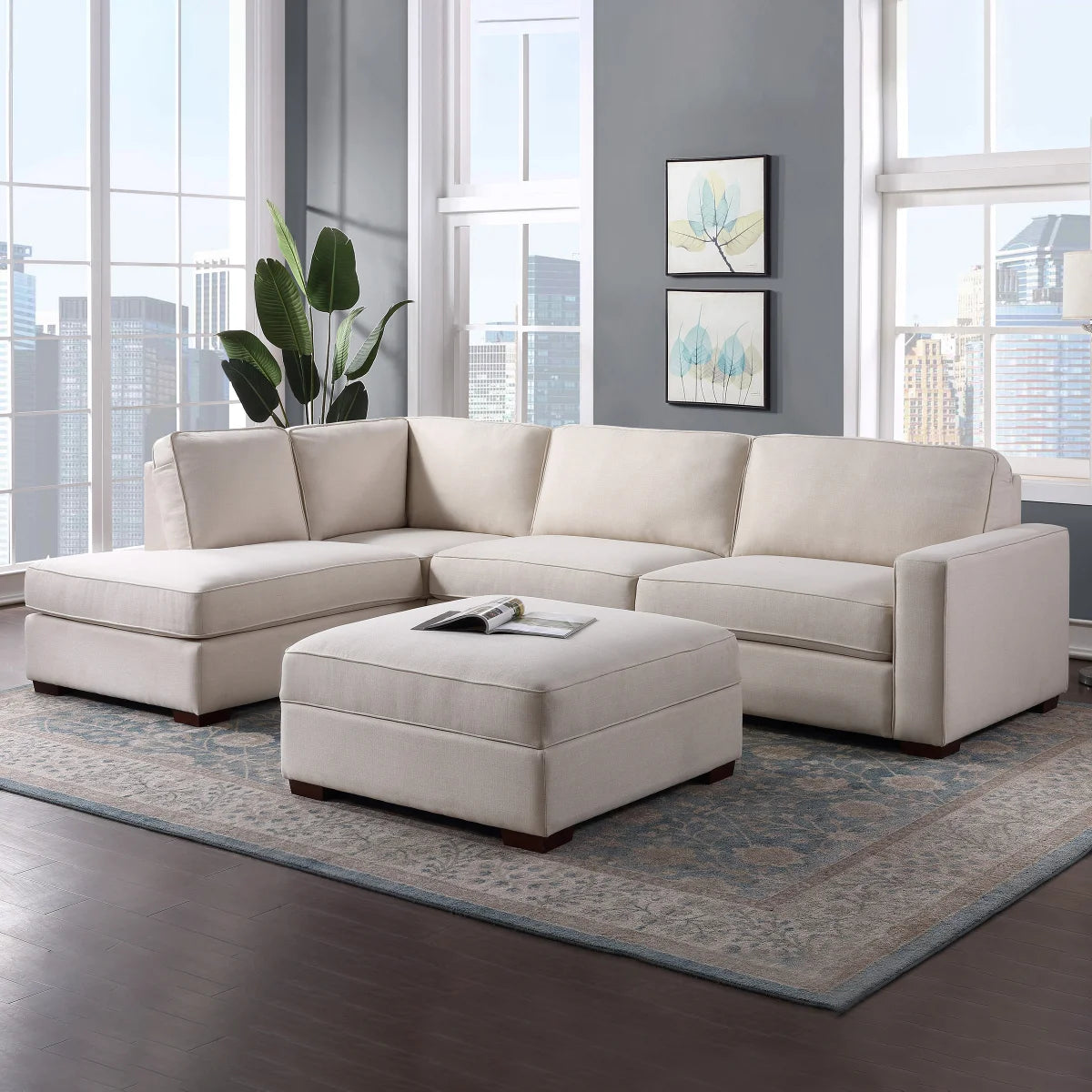 Abilen Fabric Sectional with Storage Ottoman - Retail $1099