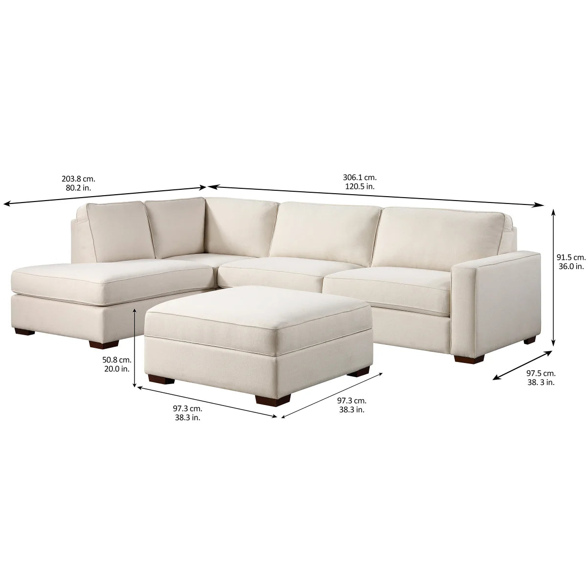 Abilen Fabric Sectional with Storage Ottoman - Retail $1099