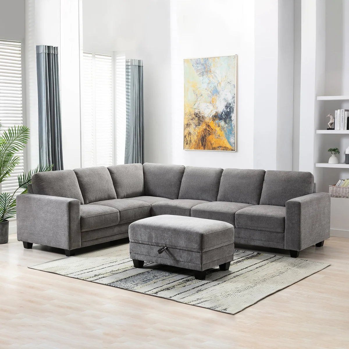 Santana Fabric Sectional with Storage Ottoman - Retail $1399