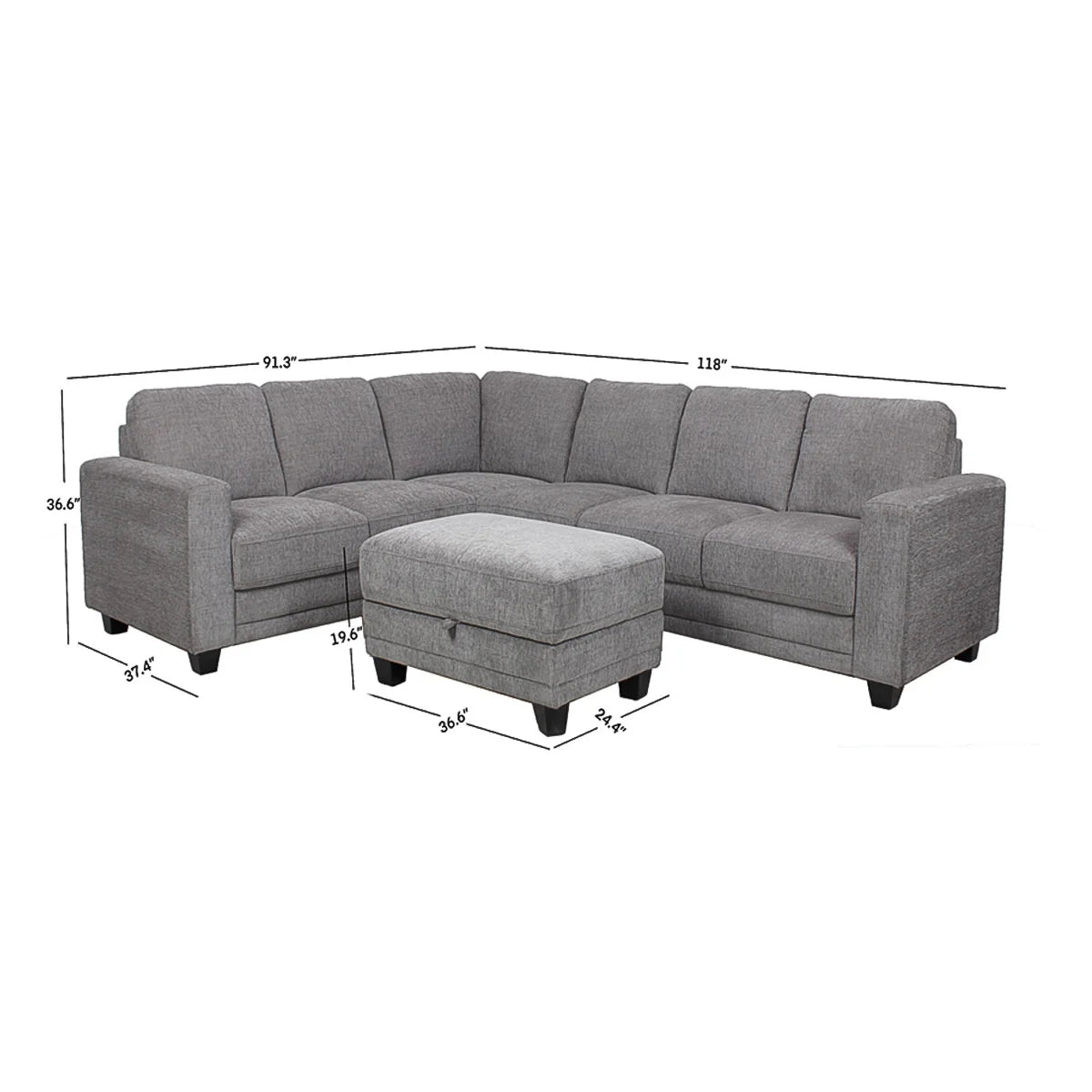 Santana Fabric Sectional with Storage Ottoman - Retail $1399