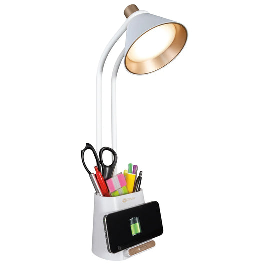 OttLite LED Desk Organizer Lamp with Wireless Charging Stand - Retail $39