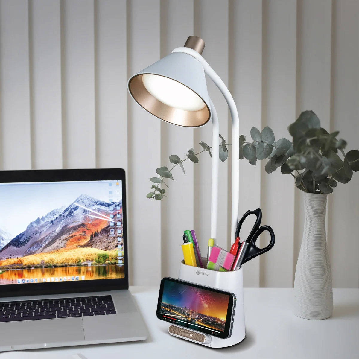 OttLite LED Desk Organizer Lamp with Wireless Charging Stand - Retail $39