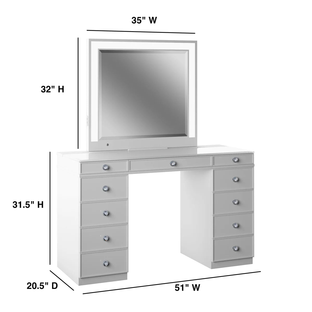 Tresanti Alexandra Double Pedestal Vanity Table with LED Lighted Mirror - Retail $599