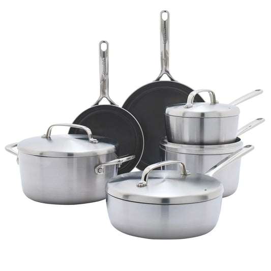 GreenPan GP5 Ceramic Non-Stick Stainless Steel 10-piece Cookware Set - Retail $379