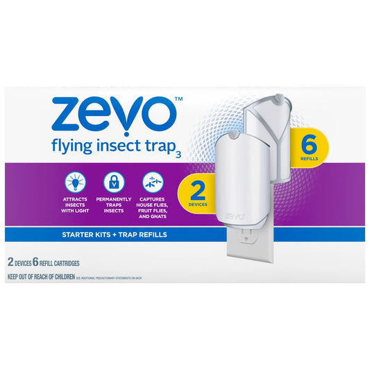 Zevo Flying Insect Trap Starter Kit, 2 Devices + 6 Refills - Retail $46