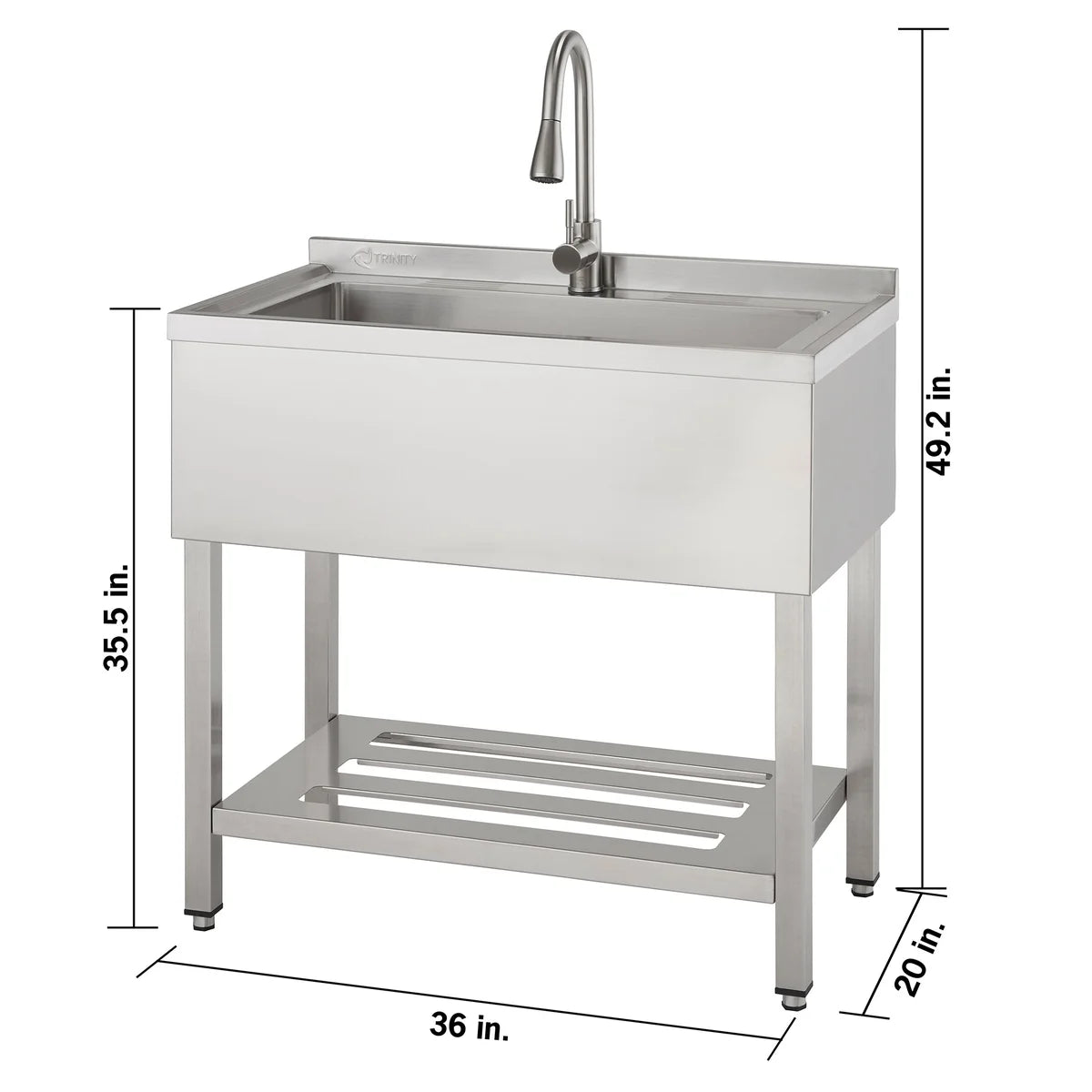 TRINITY 30in x 14in Basin Stainless Steel Utility Sink with Pull-down Faucet - Retail $359