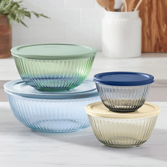 Pyrex 8-piece Tinted Glass Mixing Bowls - Retail $25