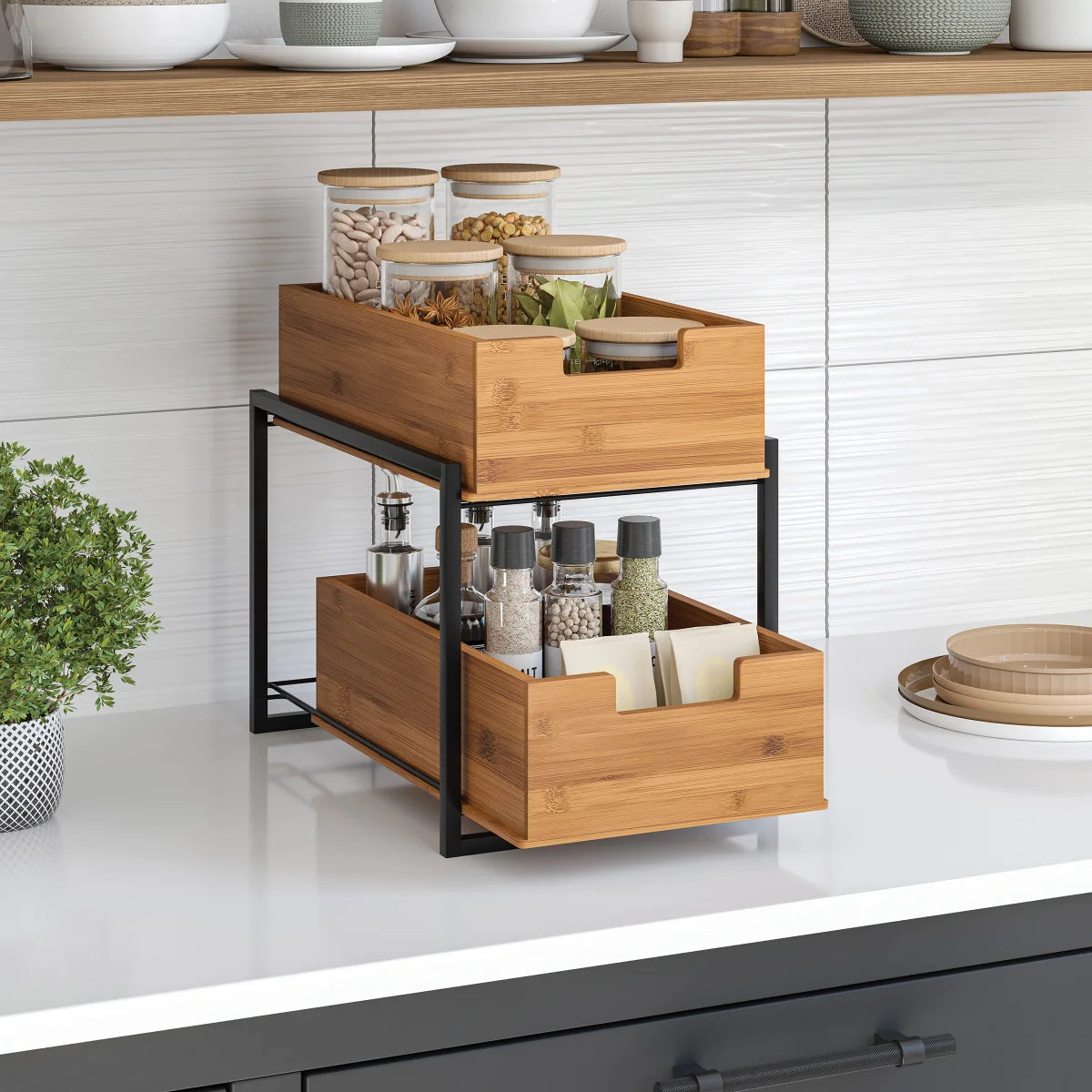 Seville Bamboo 2-Tier Sliding Drawer Organizer - Retail $33