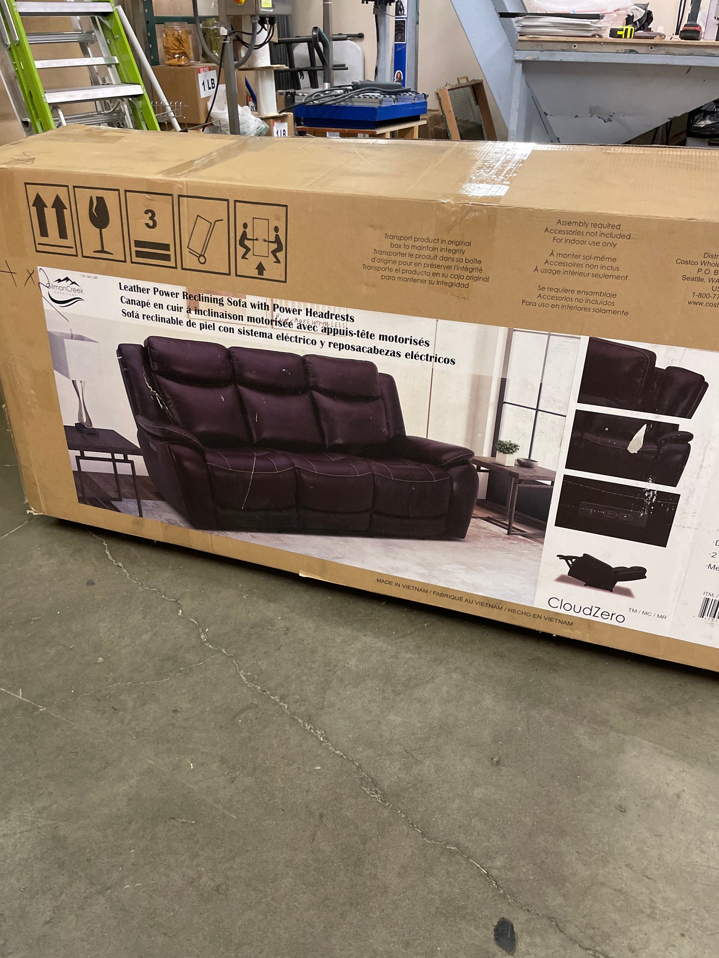 NEW - Costco - Harvey Leather Power Reclining Sofa with Power Headrests - Retail $1399 Default Title