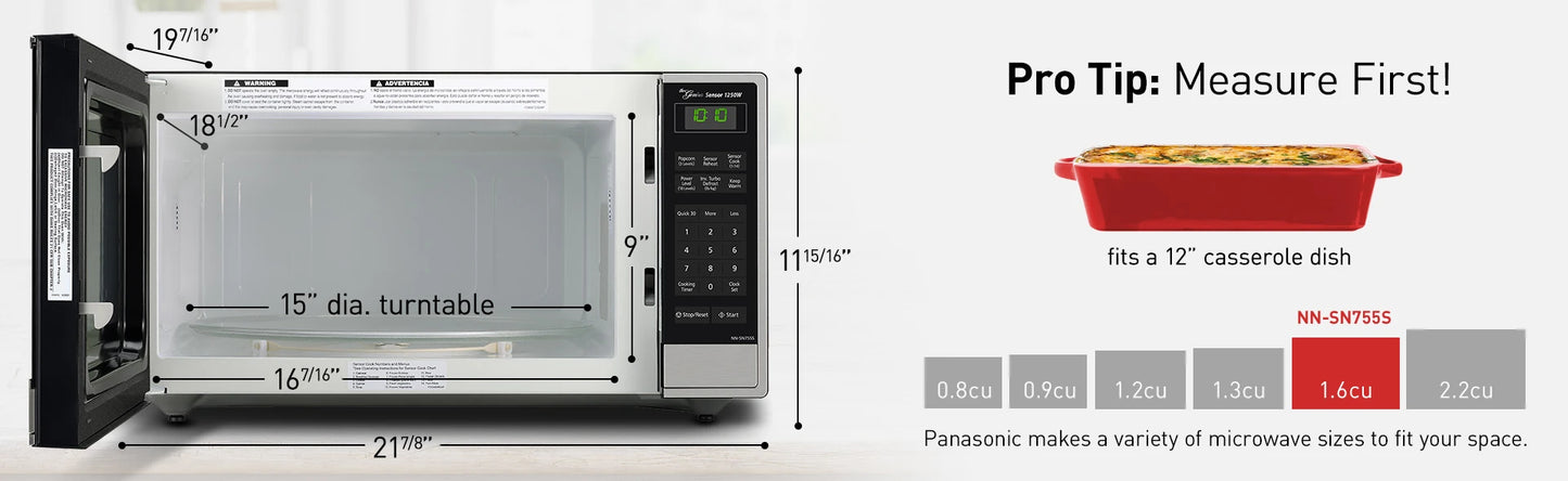 Like NEW - Panasonic 1.6CuFt Countertop Microwave with Genius Inverter Technology, NN-SN755S - Retail $179