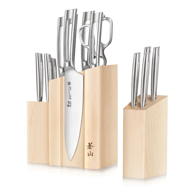 NEW - TN1 Series 14-Piece Magnetic Knife Block Set, Forged Swedish 14C28N Steel, DENALI Maple Block - Retail $849