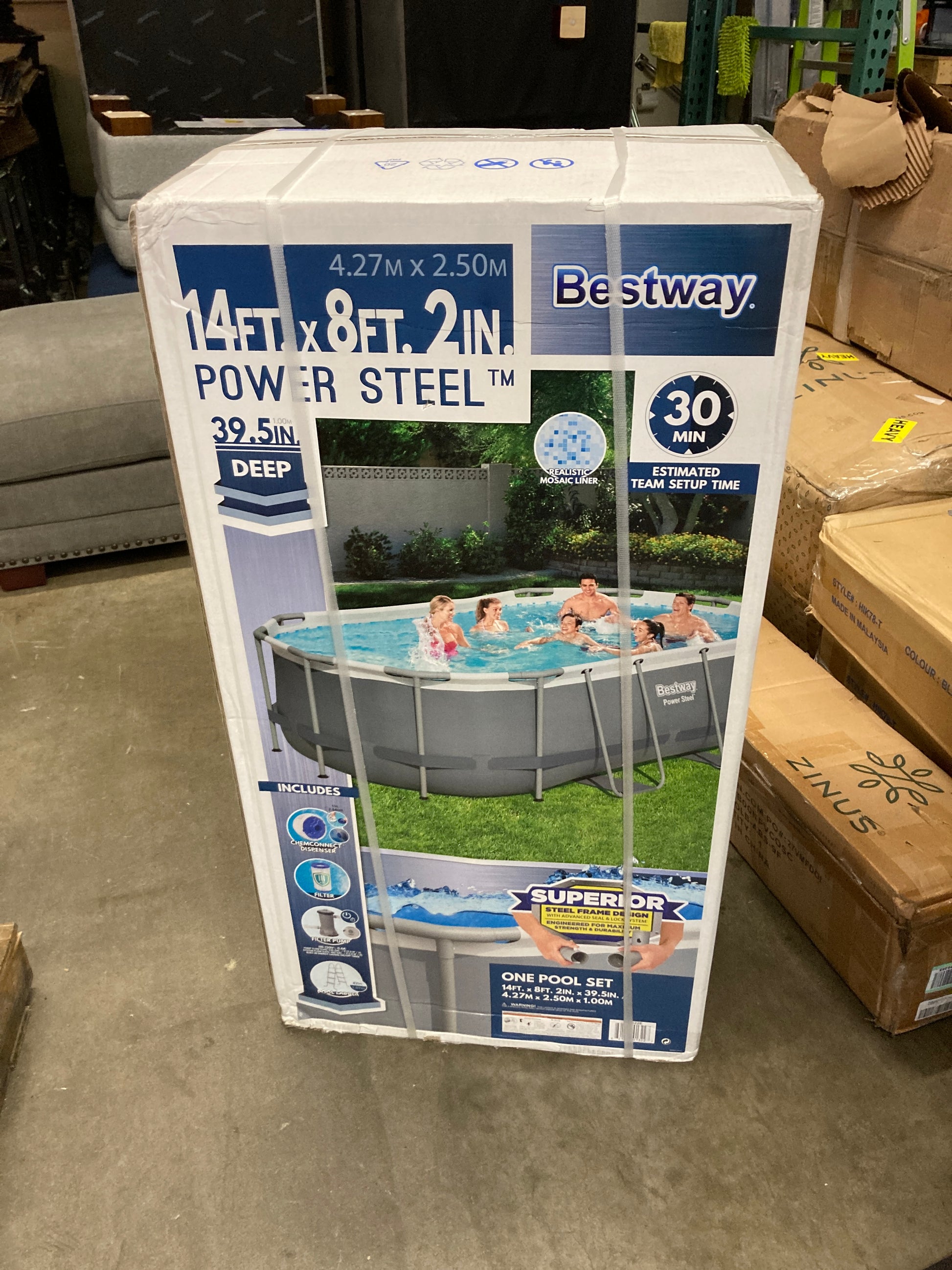 Bestway Power Steel 14' x 8'2" x 39.5" Oval Above Ground Pool Set | Includes 530gal Filter Pump, Ladder, ChemConnect Dispener Default Title
