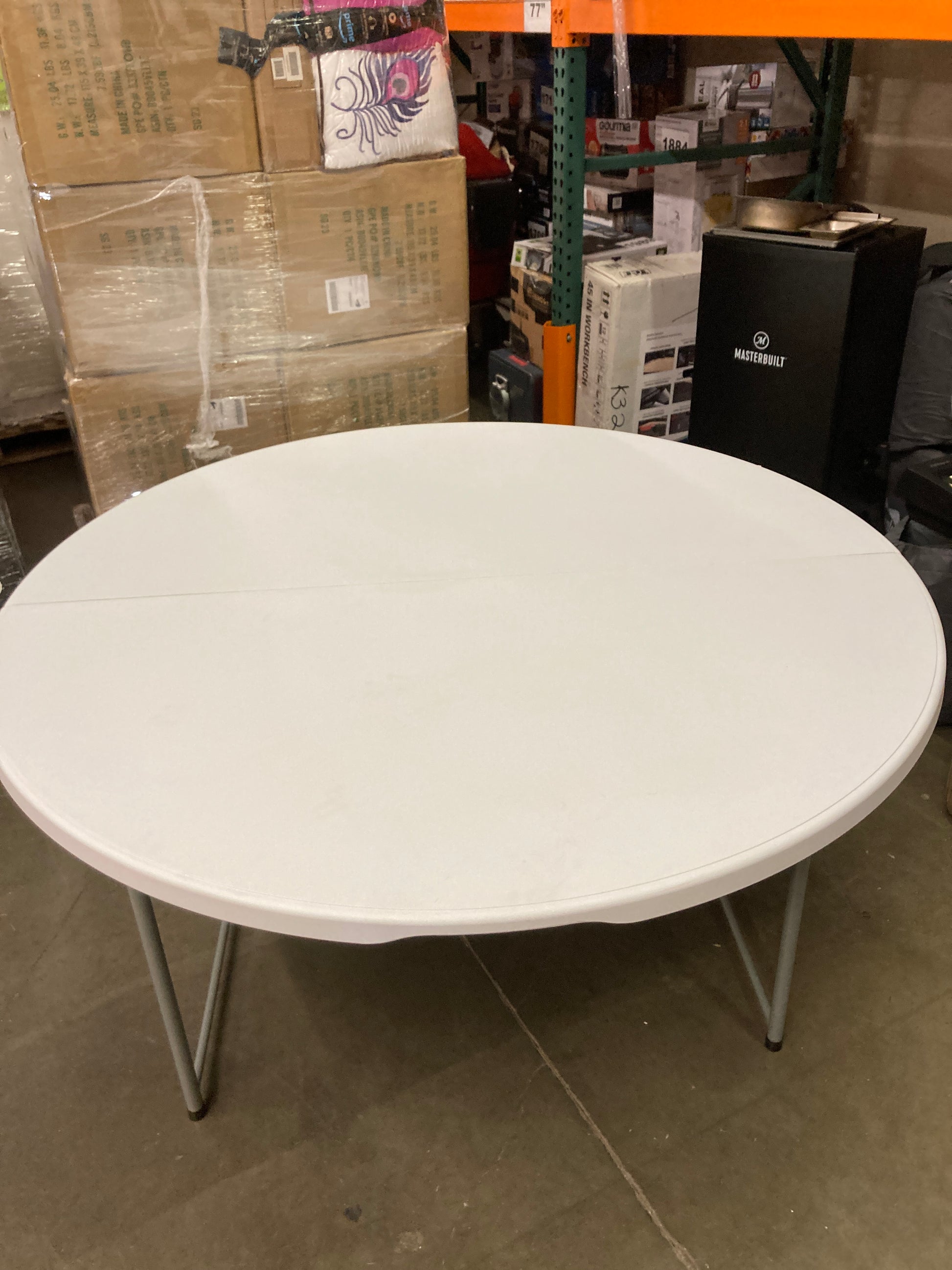 Flash Furniture Scarborough 5-Foot Round Bi-Fold Granite White Plastic Folding Table with Carrying Handle - Retail $120 Default Title