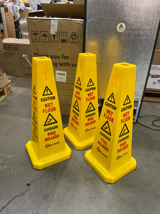 Caution Wet Floor Cones (3 Pack/26" Height) English/Spanish Warnings - Retail $49