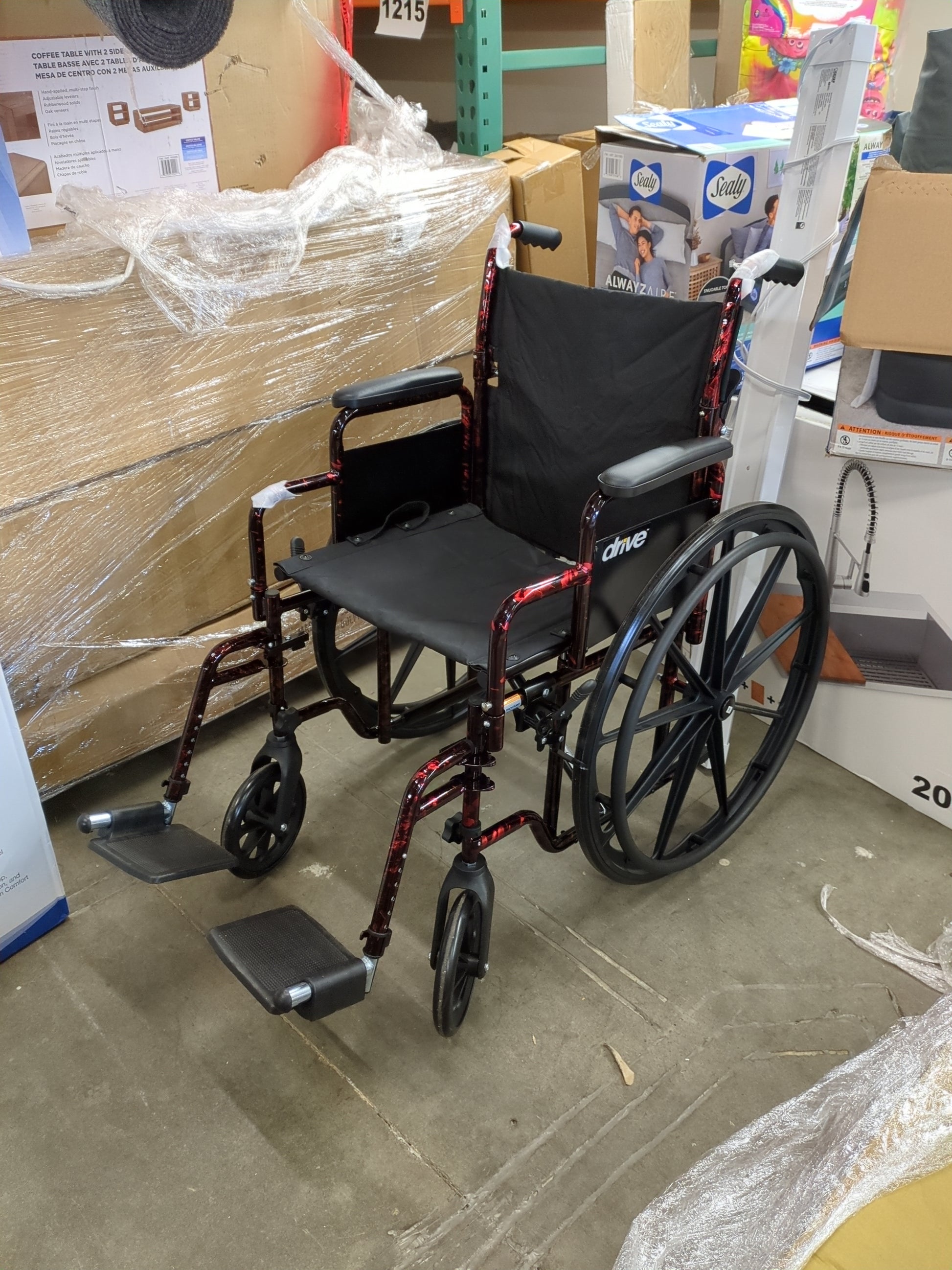 Drive Medical RTLREB18DDA-SF Rebel Lightweight Wheelchair with Swing-Away Footrest, Red - Retail $155