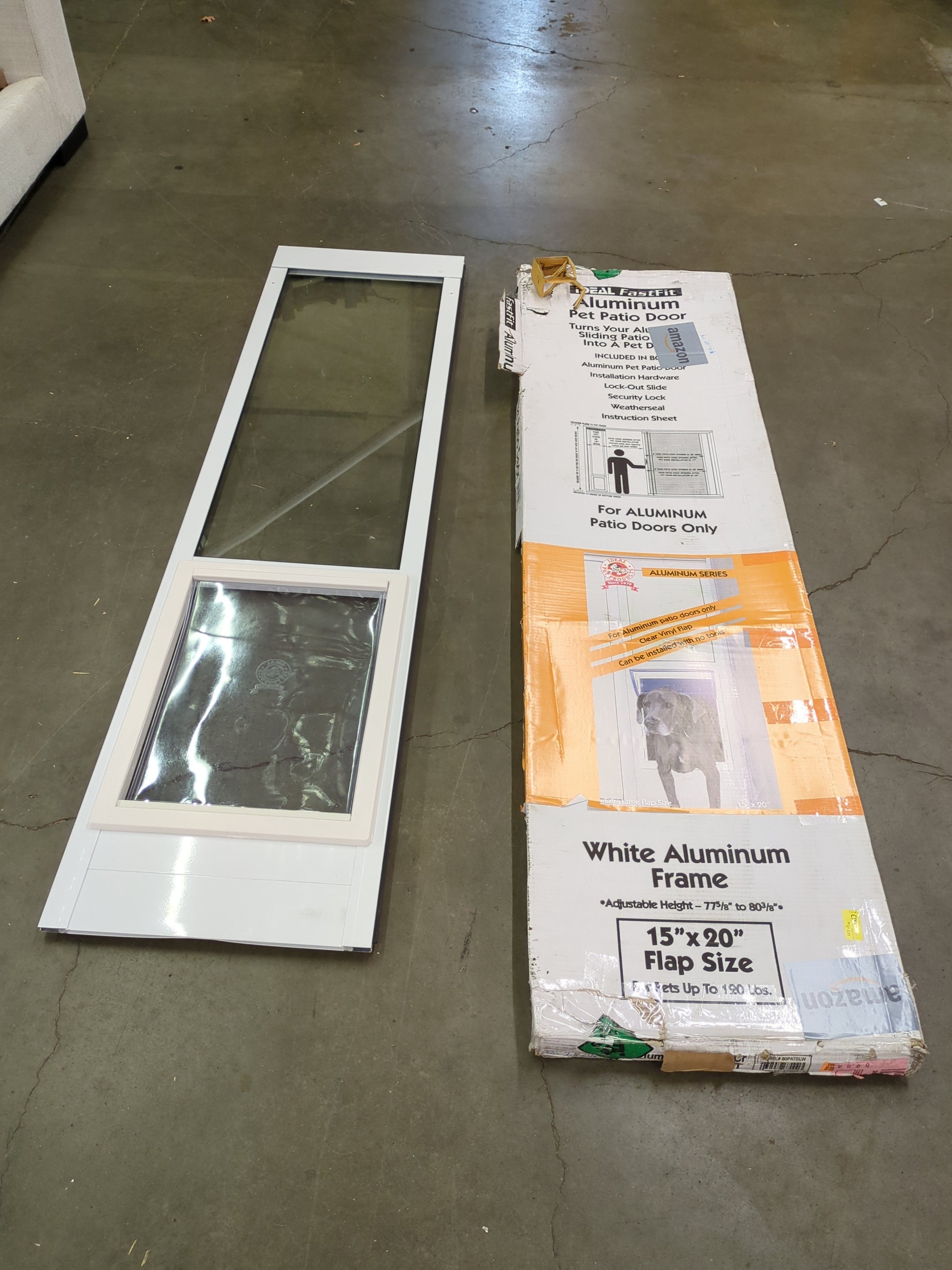 Ideal Pet Products Aluminum Pet Patio Door, Adjustable Height 77-5/8â€ To 80-3/8â€, 5" x 7" Flap Size, White