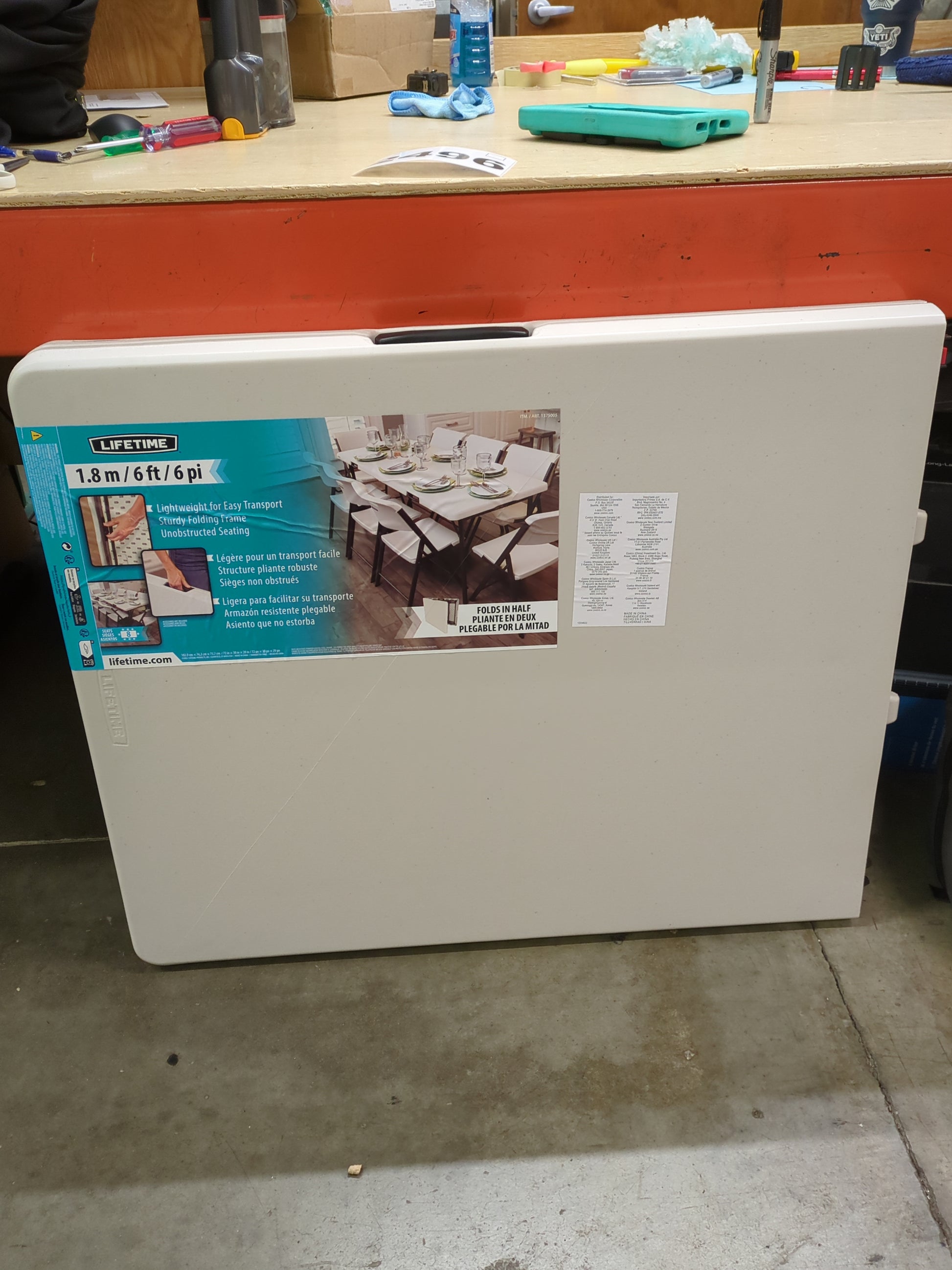 NEW - Costco - Lifetime Commercial Fold-In-Half Table, 72"L x 30"W x 29"H, Almond - Retail $59