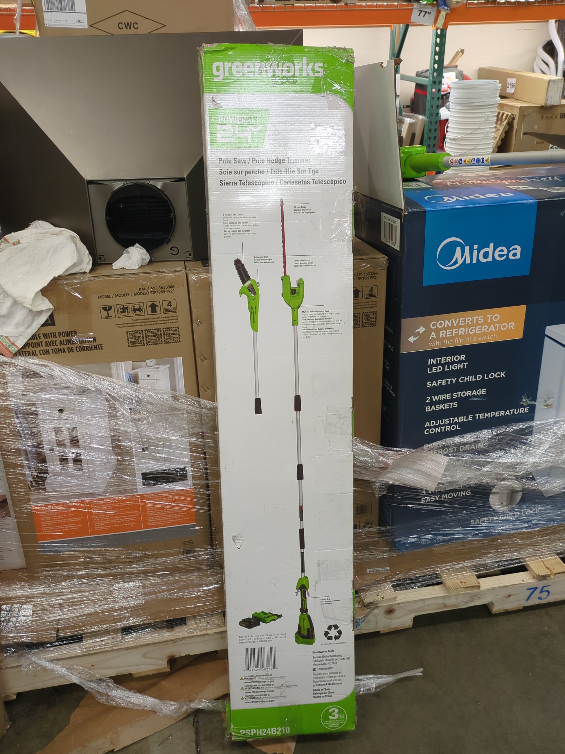 Greenworks 24V 8"  Polesaw + 20" Pole Hedge Trimmer Combo, Battery and Charger - Retail $199