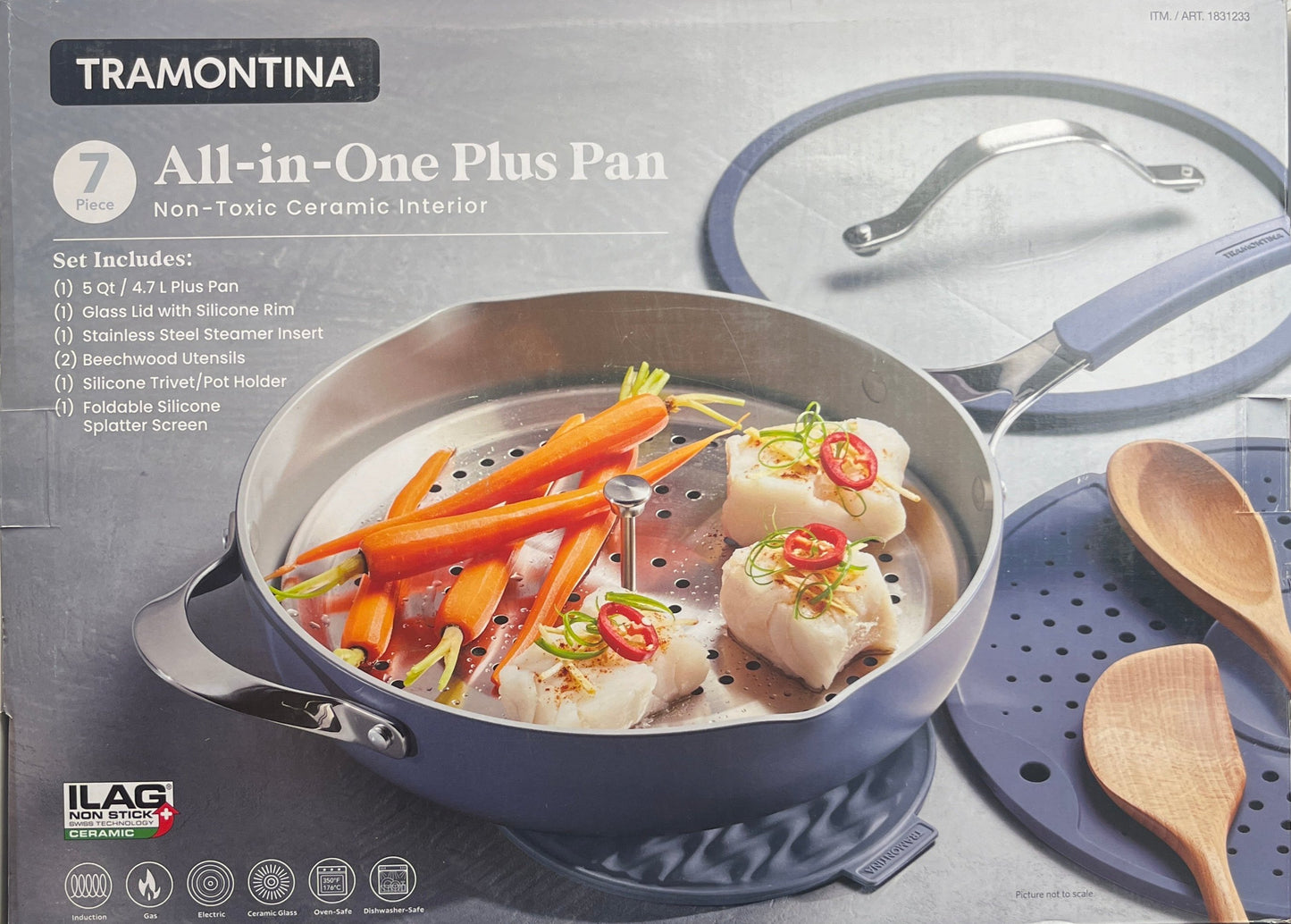 NEW - Tramontina Blue Ceramic Nonstick All In One Plus Pan 7 Piece Set  - Retail $54