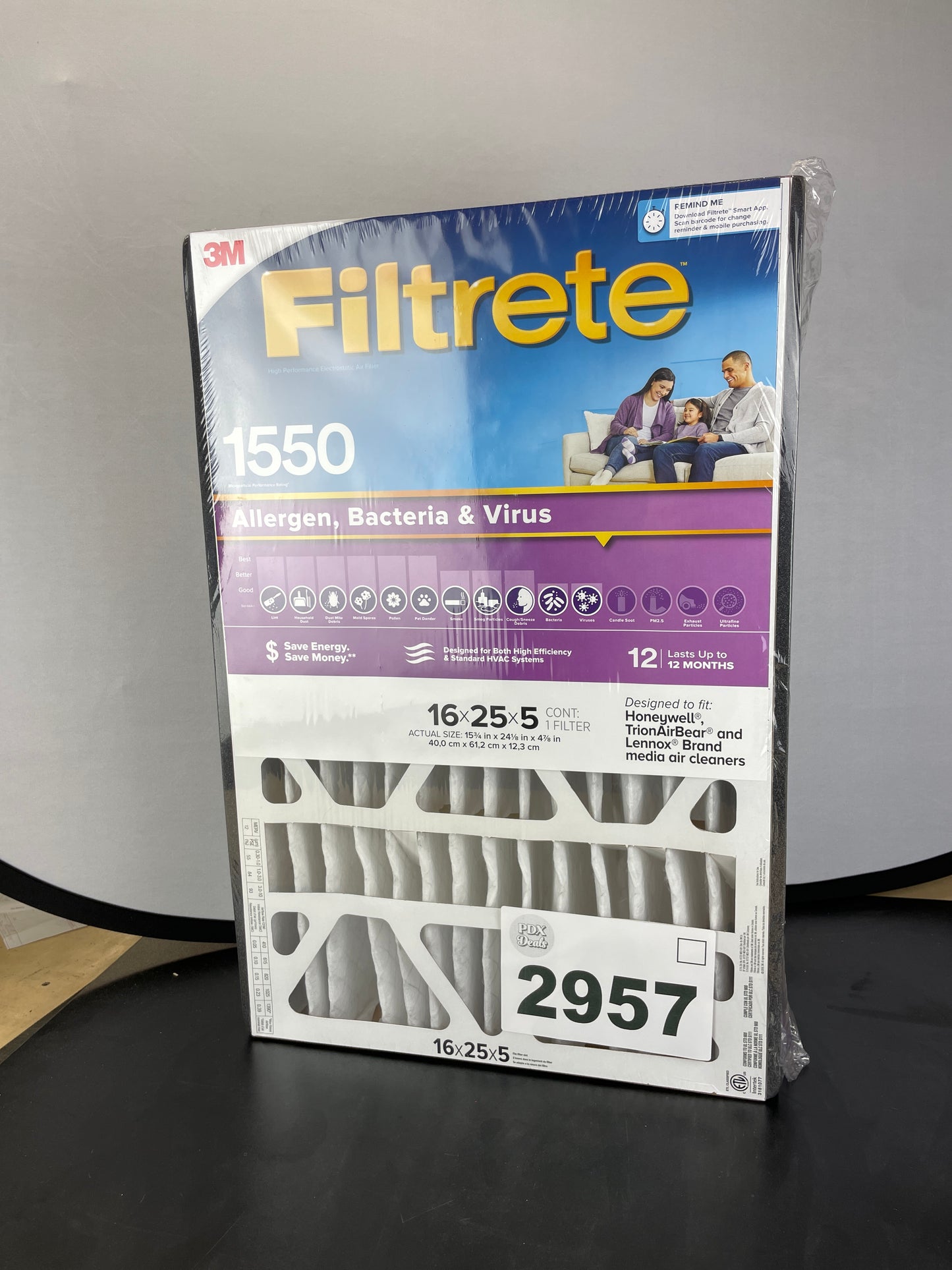 NEW - Filtrete 20x25x5 Air Filter MPR 1550 DP MERV 12, Healthy Living Ultra Allergen Deep Pleat, 2-Pack, Fits Lennox & Honeywell Devices (exact dimensions 19.56 x 24.19 x 4.69) - Retail $64