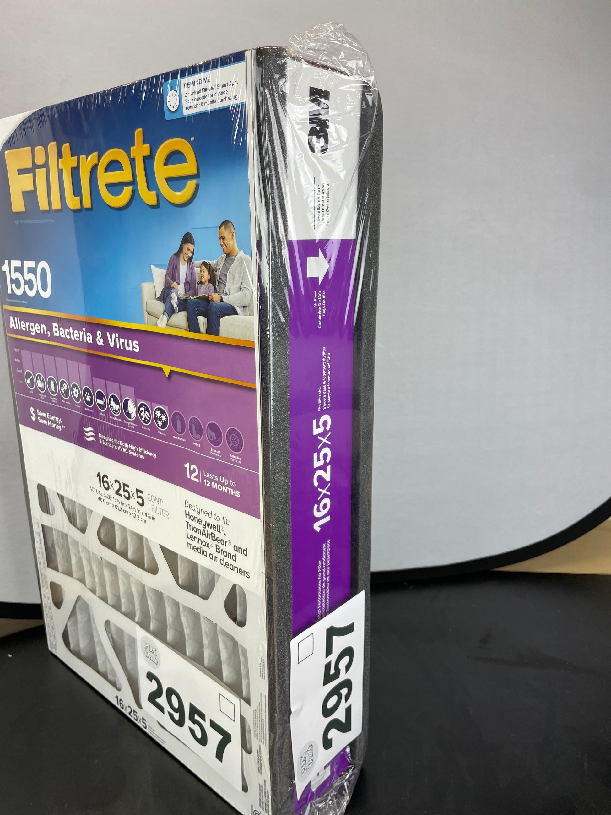 NEW - Filtrete 20x25x5 Air Filter MPR 1550 DP MERV 12, Healthy Living Ultra Allergen Deep Pleat, 2-Pack, Fits Lennox & Honeywell Devices (exact dimensions 19.56 x 24.19 x 4.69) - Retail $64