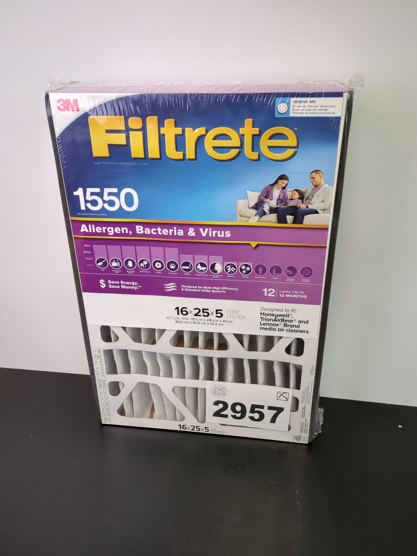 NEW - Filtrete 20x25x5 Air Filter MPR 1550 DP MERV 12, Healthy Living Ultra Allergen Deep Pleat, 2-Pack, Fits Lennox & Honeywell Devices (exact dimensions 19.56 x 24.19 x 4.69) - Retail $35