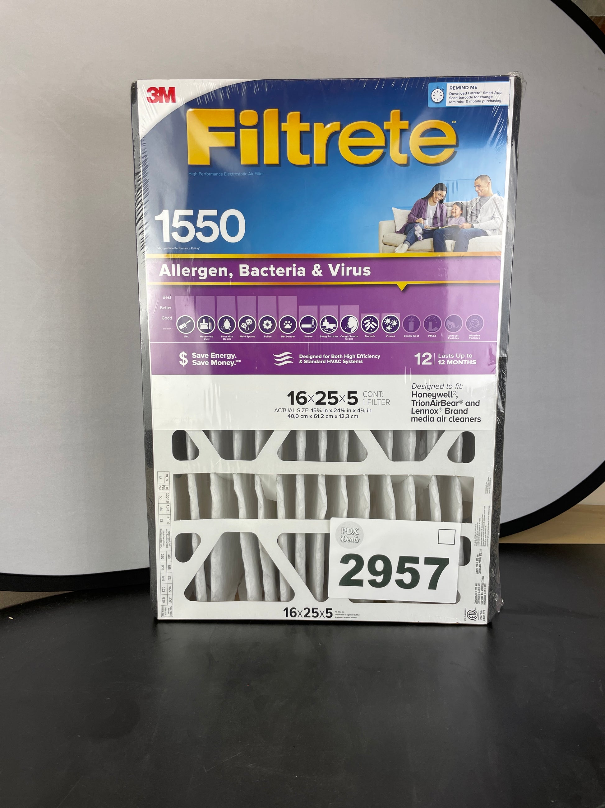 NEW - Filtrete 20x25x5 Air Filter MPR 1550 DP MERV 12, Healthy Living Ultra Allergen Deep Pleat, 2-Pack, Fits Lennox & Honeywell Devices (exact dimensions 19.56 x 24.19 x 4.69) - Retail $64