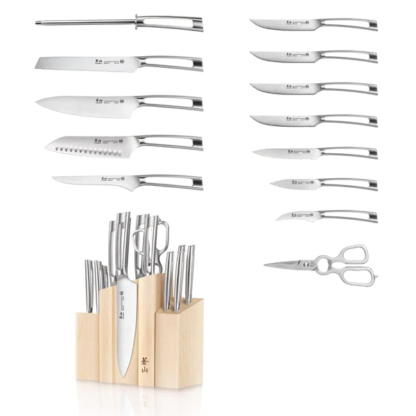 NEW - TN1 Series 14-Piece Magnetic Knife Block Set, Forged Swedish 14C28N Steel, DENALI Maple Block - Retail $849