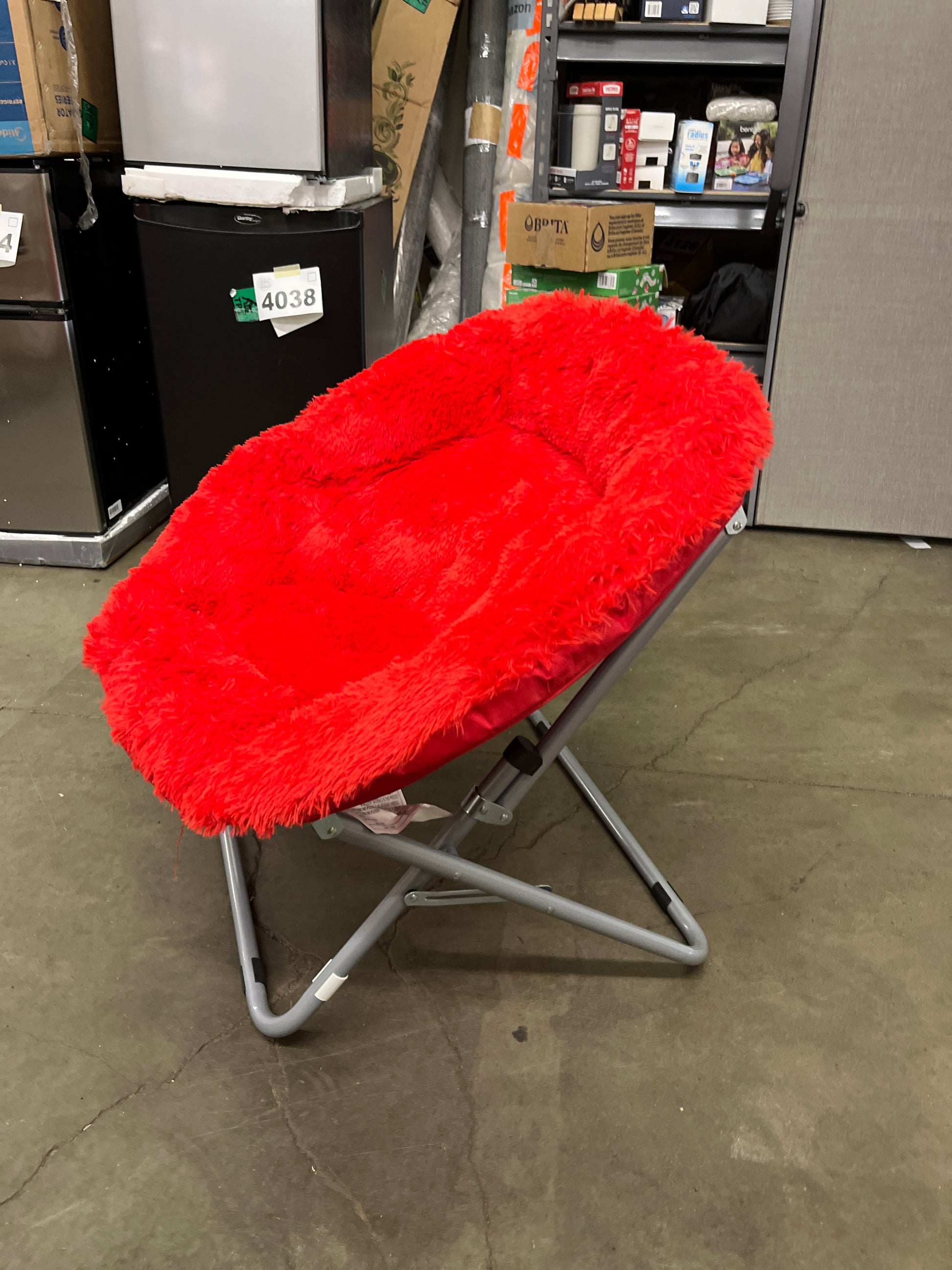 Urban Shop Oversized Mongolian Faux Fur Saucer Chair, Red - Retail $74